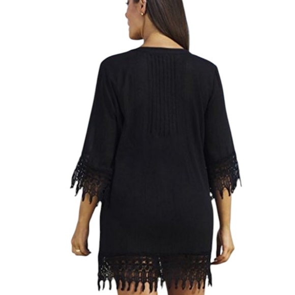 swimsuitsforall Women's Plus Size Crochet Trim Cover Up Black Size Large - Picture 2 of 13
